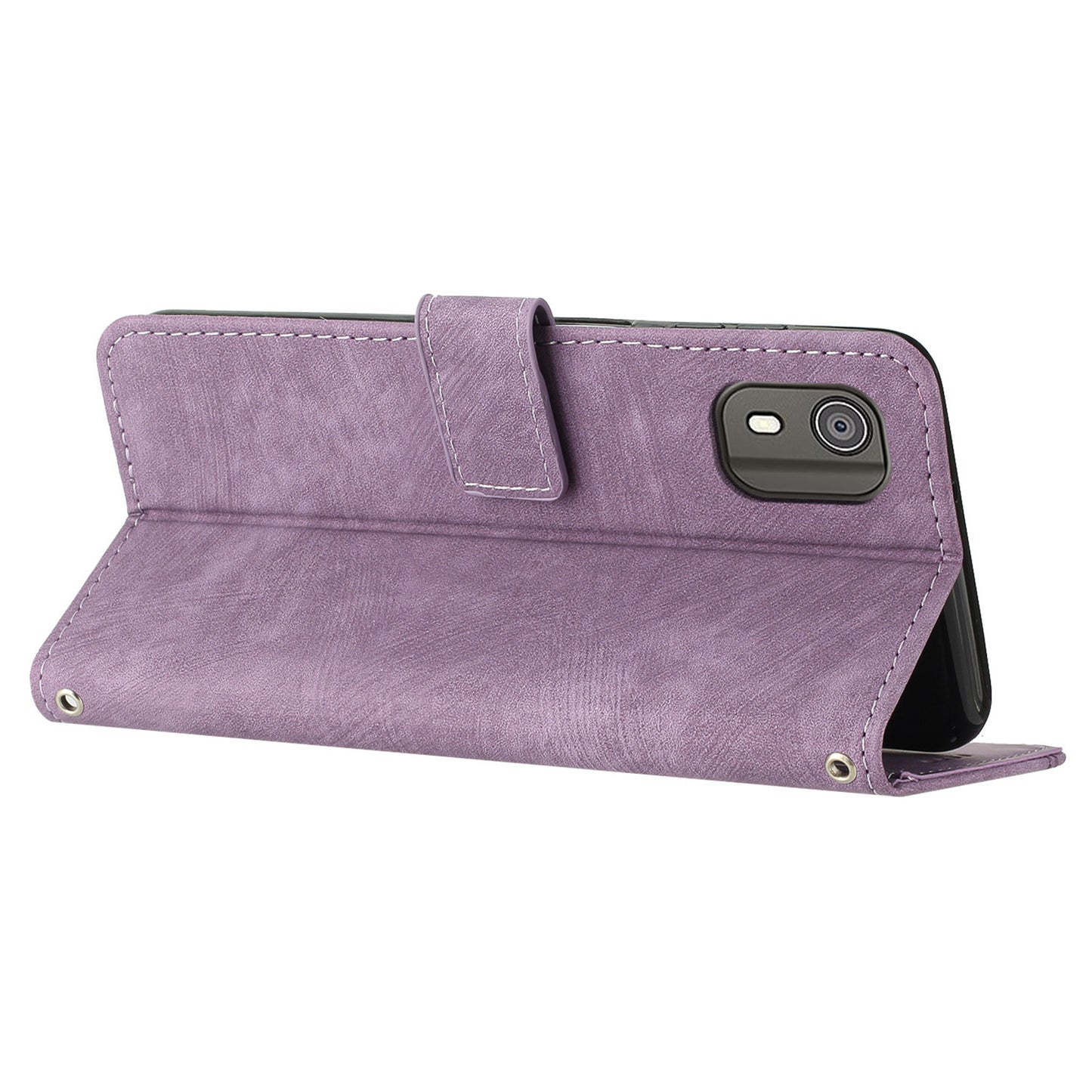 PU Leather Flip Case for Nokia C02 (TA-1522) Skin-touch Stand Imprinted Lines Wallet Phone Cover