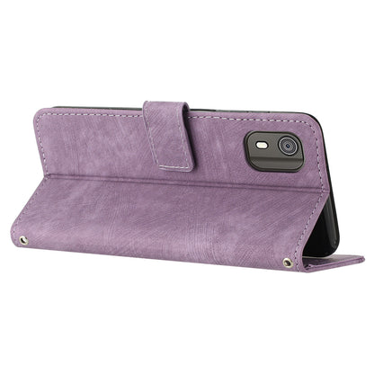 PU Leather Flip Case for Nokia C02 (TA-1522) Skin-touch Stand Imprinted Lines Wallet Phone Cover