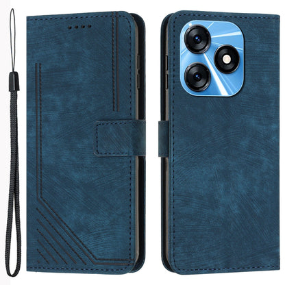 Protective Case for Tecno Spark 10 4G Skin-touch Stand Imprinted Lines PU Leather Wallet Phone Cover