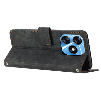 Protective Case for Tecno Spark 10 4G Skin-touch Stand Imprinted Lines PU Leather Wallet Phone Cover