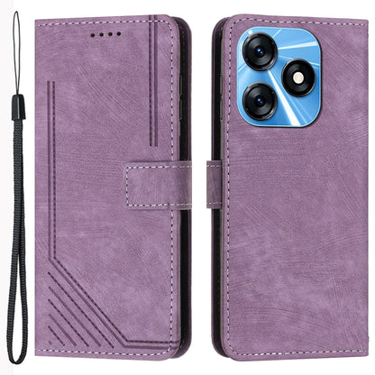 Protective Case for Tecno Spark 10 4G Skin-touch Stand Imprinted Lines PU Leather Wallet Phone Cover