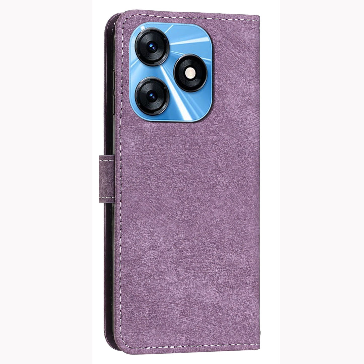 Protective Case for Tecno Spark 10 4G Skin-touch Stand Imprinted Lines PU Leather Wallet Phone Cover