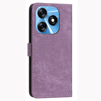 Protective Case for Tecno Spark 10 4G Skin-touch Stand Imprinted Lines PU Leather Wallet Phone Cover