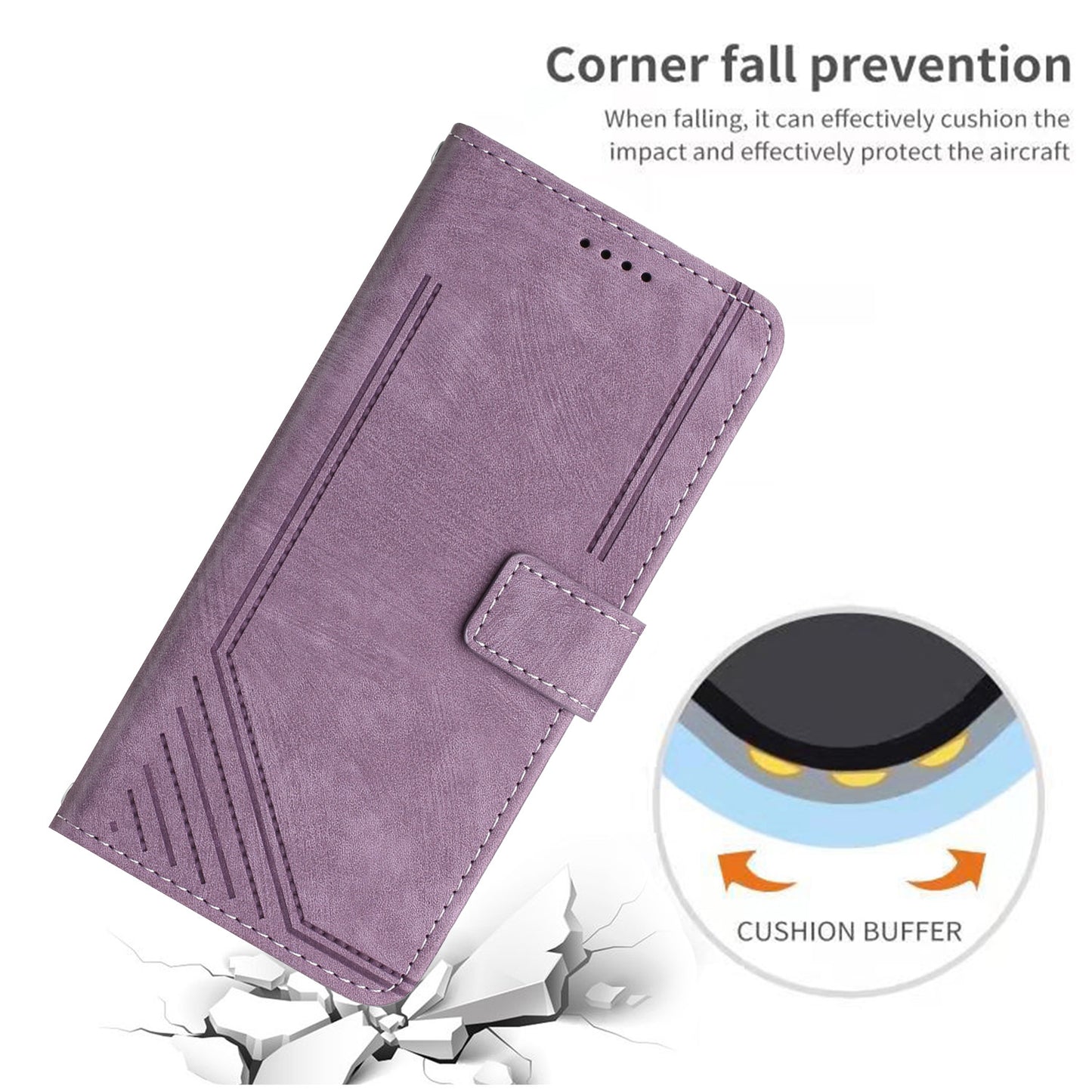 Protective Case for Tecno Spark 10 4G Skin-touch Stand Imprinted Lines PU Leather Wallet Phone Cover