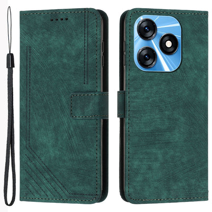 Protective Case for Tecno Spark 10 4G Skin-touch Stand Imprinted Lines PU Leather Wallet Phone Cover