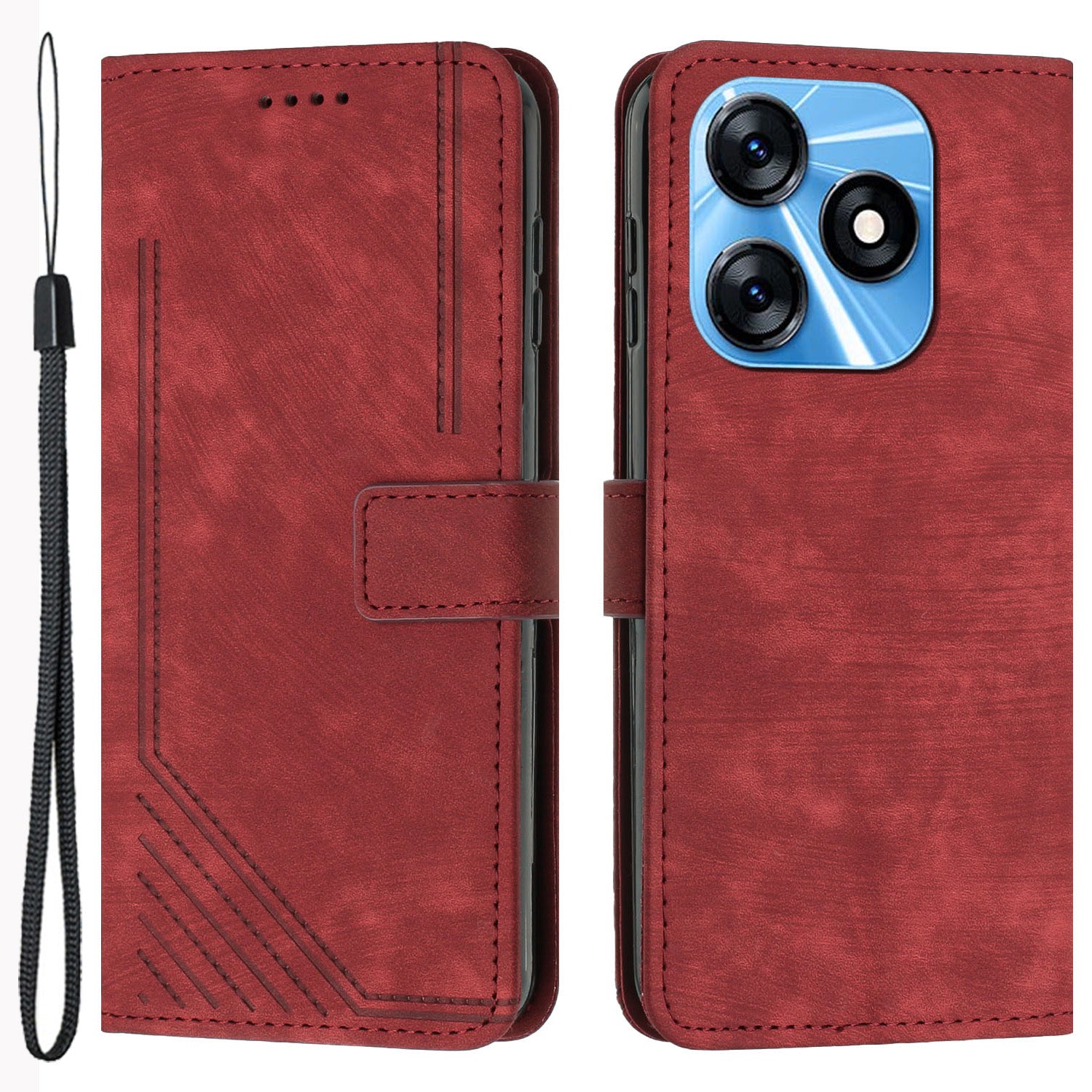 Protective Case for Tecno Spark 10 4G Skin-touch Stand Imprinted Lines PU Leather Wallet Phone Cover