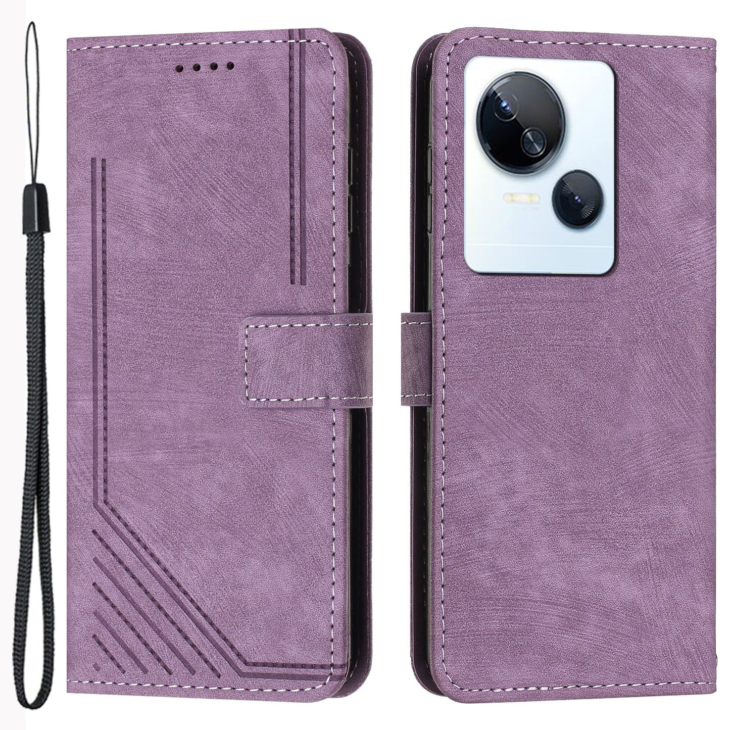 For Tecno Spark 10 5G Skin-touch Protective Case Stand Imprinted Lines PU Leather Wallet Phone Cover