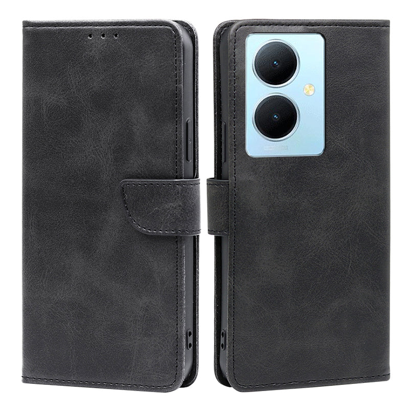 For vivo Y78+ 5G PU Leather Flip Cover Calf Texture Wallet Stand Magnetic Protective Phone Case