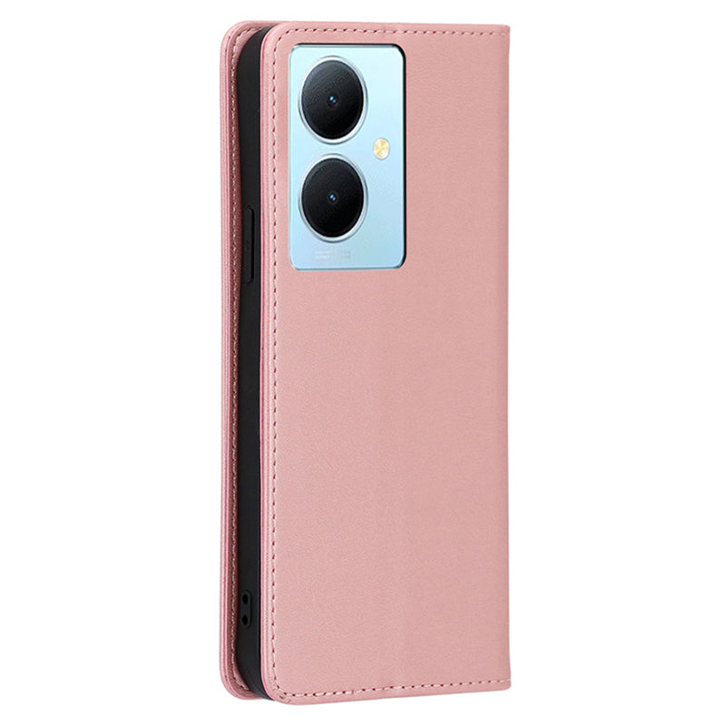 Calf Texture Leather Phone Cover for vivo Y78+ 5G , Full Protection Stand Wallet Case