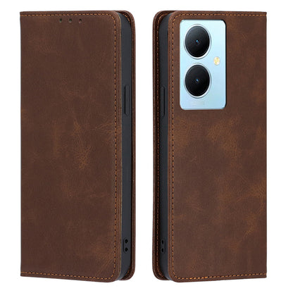 Calf Texture Leather Phone Cover for vivo Y78+ 5G , Full Protection Stand Wallet Case
