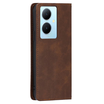 Calf Texture Leather Phone Cover for vivo Y78+ 5G , Full Protection Stand Wallet Case