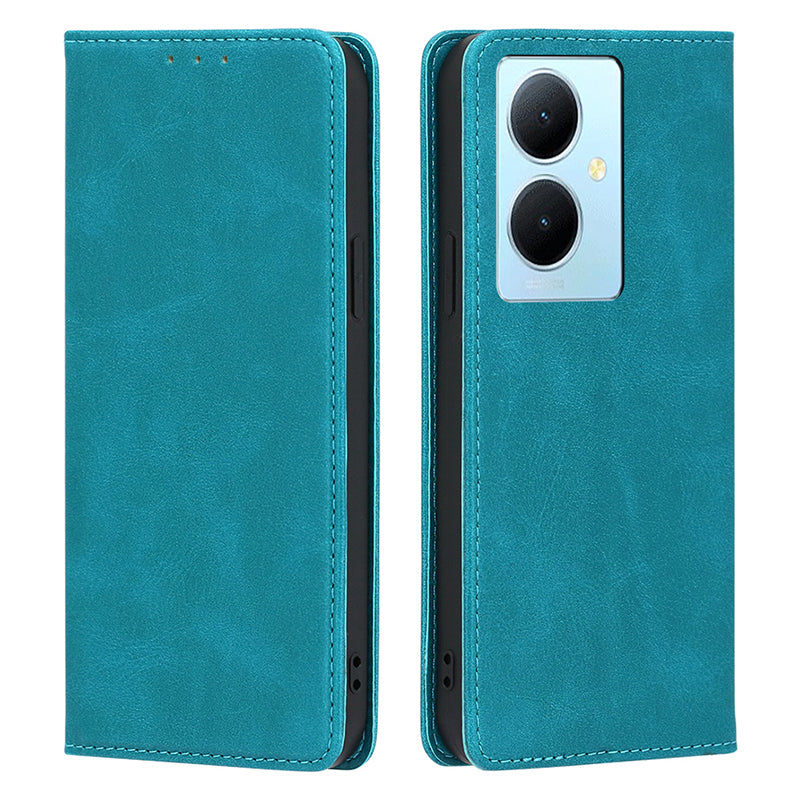 Calf Texture Leather Phone Cover for vivo Y78+ 5G , Full Protection Stand Wallet Case