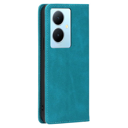 Calf Texture Leather Phone Cover for vivo Y78+ 5G , Full Protection Stand Wallet Case
