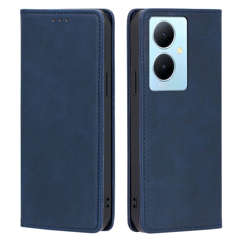Calf Texture Leather Phone Cover for vivo Y78+ 5G , Full Protection Stand Wallet Case