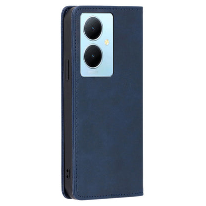Calf Texture Leather Phone Cover for vivo Y78+ 5G , Full Protection Stand Wallet Case