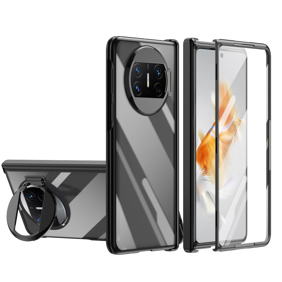 For Huawei Mate X3 5G Phantom Series Hinge Protection Phone Case Kickstand PC Cover with Tempered Glass Film