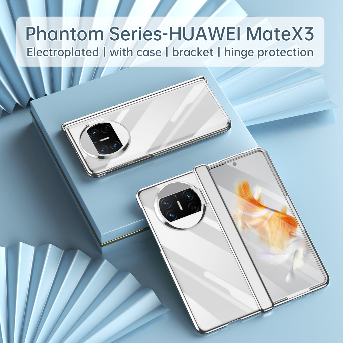 For Huawei Mate X3 5G Phantom Series Hinge Protection Phone Case Kickstand PC Cover with Tempered Glass Film