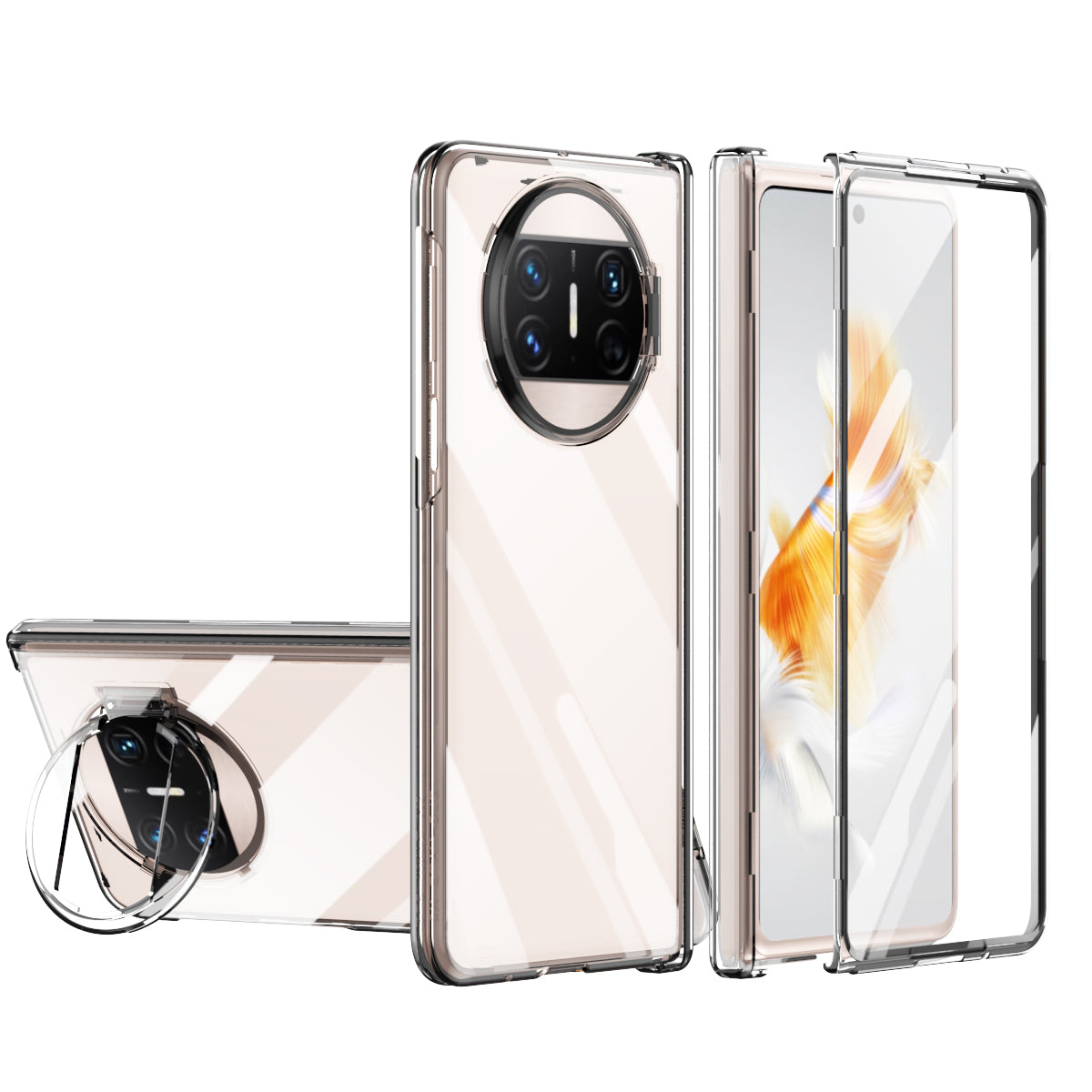 For Huawei Mate X3 5G Phantom Series Hinge Protection Phone Case Kickstand PC Cover with Tempered Glass Film