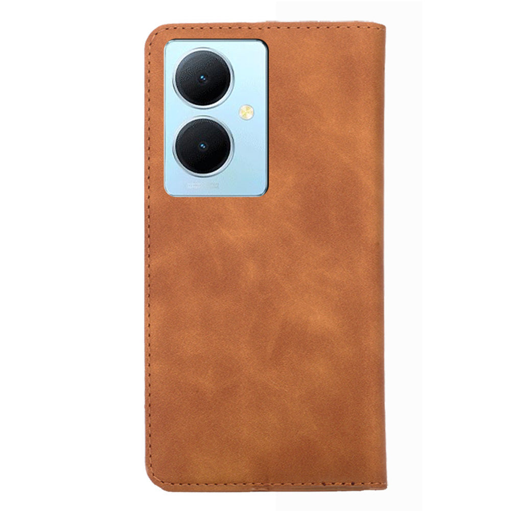 For vivo Y78+ 5G Magnetic Phone Cover Skin-touch Feeling Flip Card Holder PU Leather Phone Case