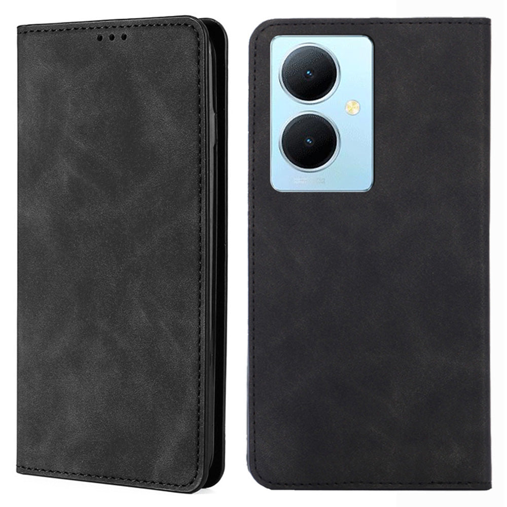 For vivo Y78+ 5G Magnetic Phone Cover Skin-touch Feeling Flip Card Holder PU Leather Phone Case