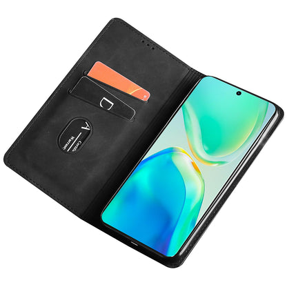 For vivo Y78+ 5G Magnetic Phone Cover Skin-touch Feeling Flip Card Holder PU Leather Phone Case