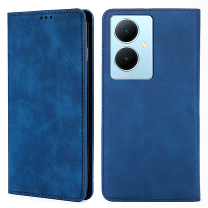 For vivo Y78+ 5G Magnetic Phone Cover Skin-touch Feeling Flip Card Holder PU Leather Phone Case