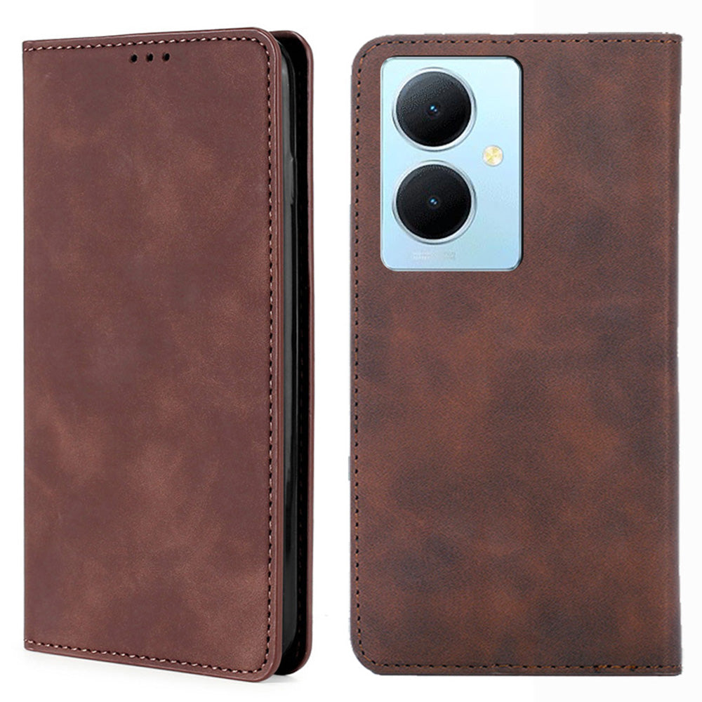 For vivo Y78+ 5G Magnetic Phone Cover Skin-touch Feeling Flip Card Holder PU Leather Phone Case