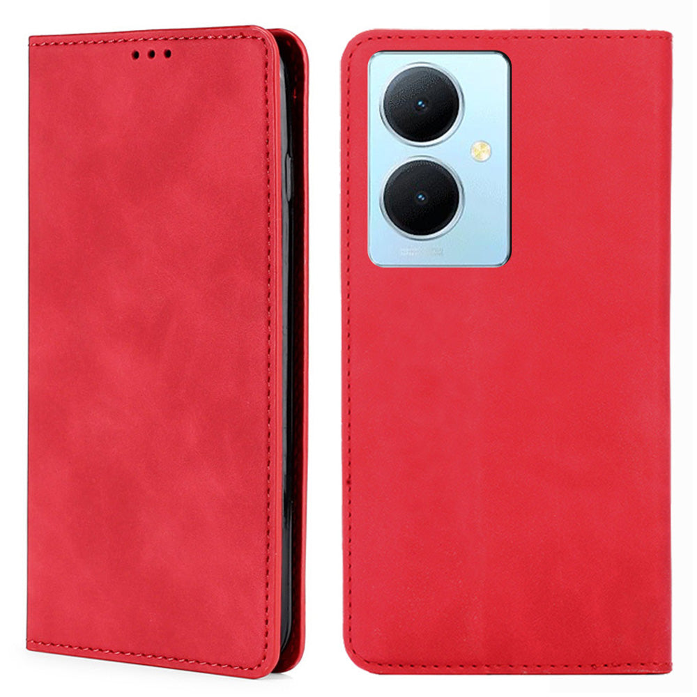 For vivo Y78+ 5G Magnetic Phone Cover Skin-touch Feeling Flip Card Holder PU Leather Phone Case