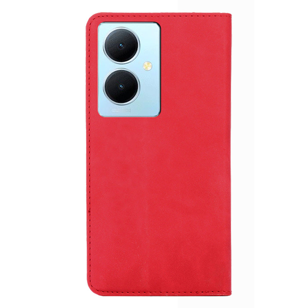 For vivo Y78+ 5G Magnetic Phone Cover Skin-touch Feeling Flip Card Holder PU Leather Phone Case