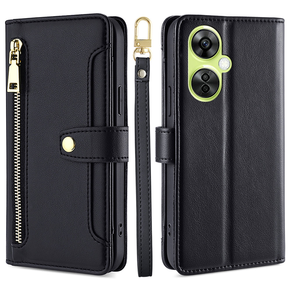 Leather Phone Cover for OnePlus Nord CE 3 Lite 5G / Nord N30 5G Horizontal Stand Wallet Case with Zipper Pocket