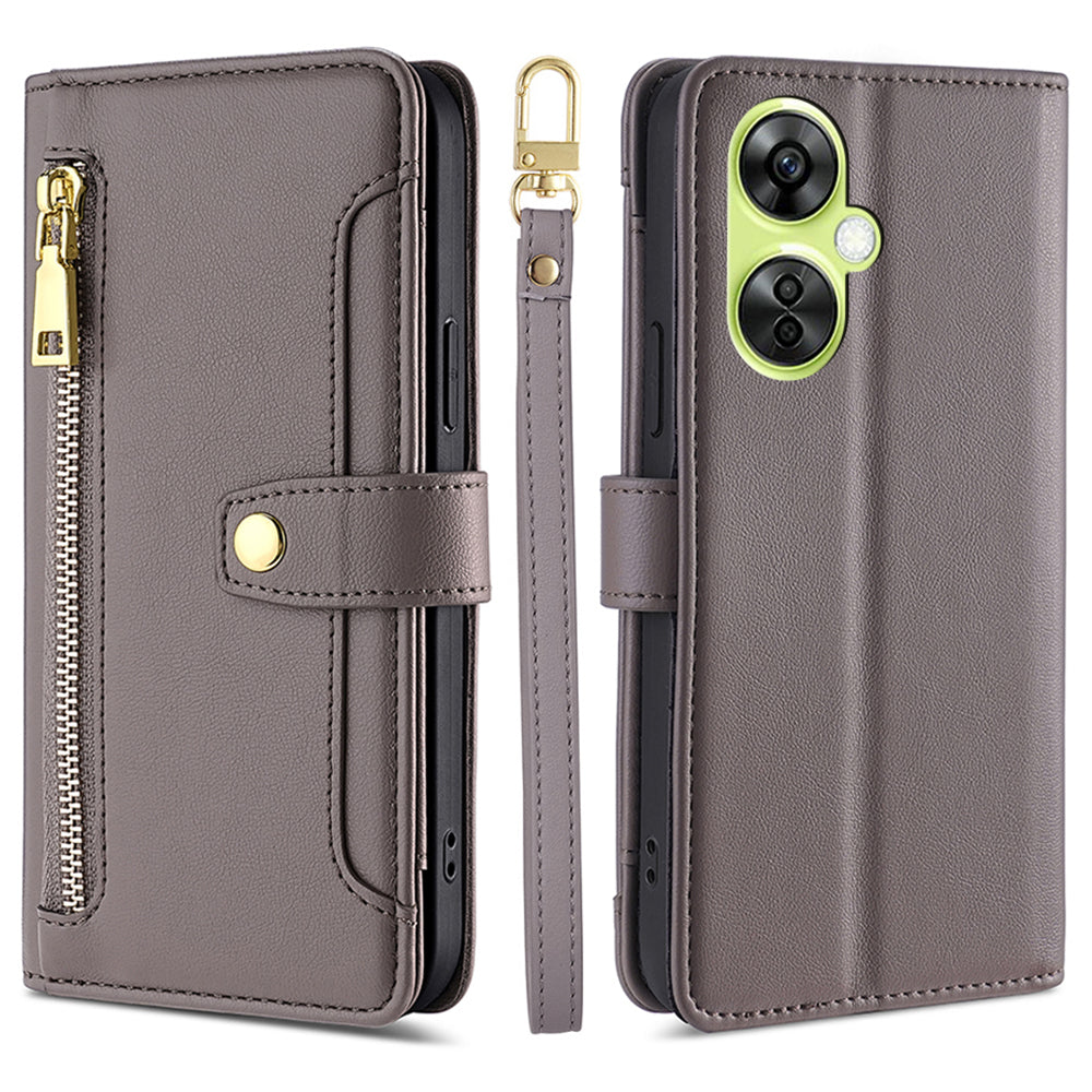 Leather Phone Cover for OnePlus Nord CE 3 Lite 5G / Nord N30 5G Horizontal Stand Wallet Case with Zipper Pocket