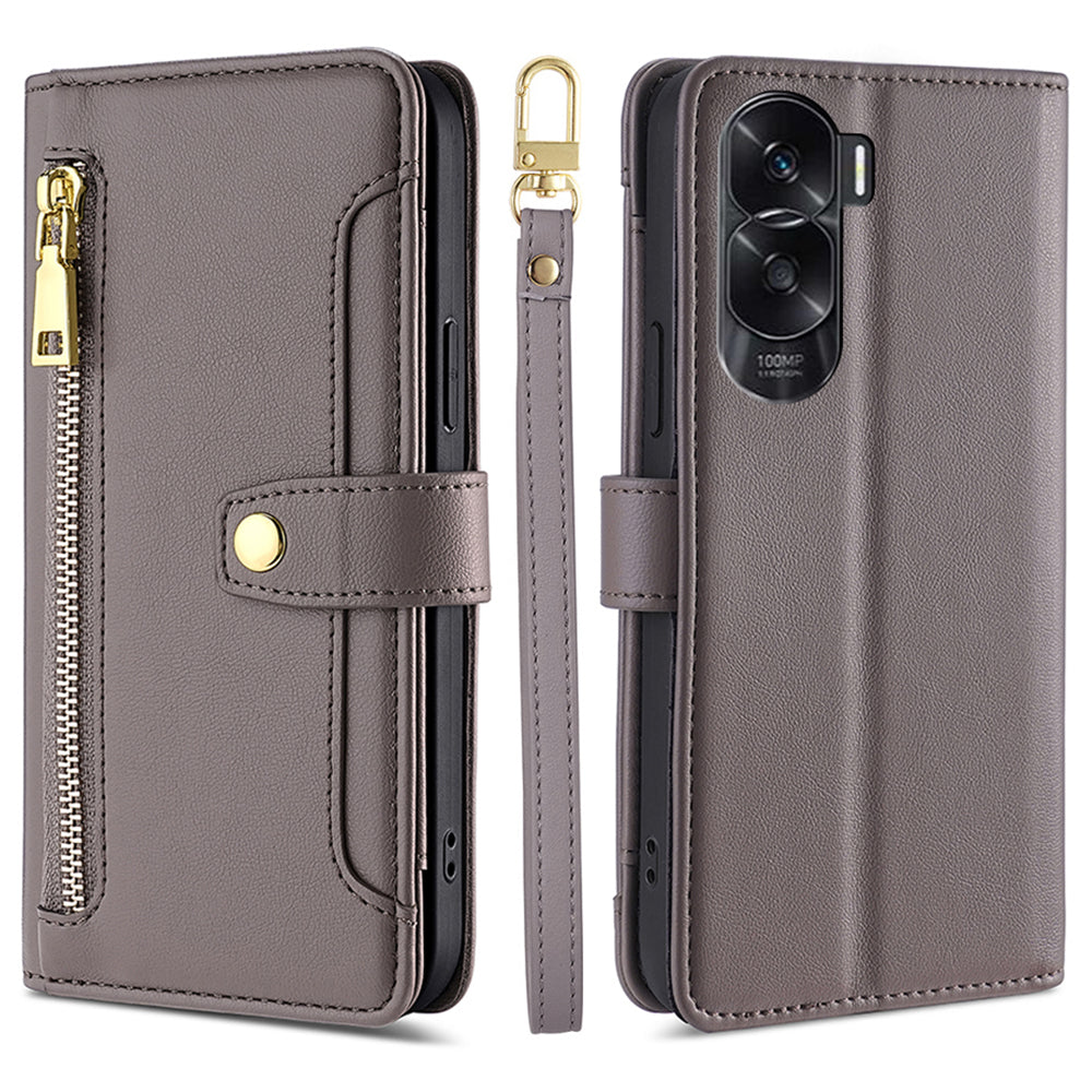 Leather Phone Cover for Honor X50i 5G / 90 Lite 5G Folio Flip Stand Wallet Case with Zipper Pocket