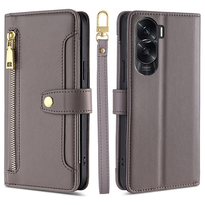 Leather Phone Cover for Honor X50i 5G / 90 Lite 5G Folio Flip Stand Wallet Case with Zipper Pocket