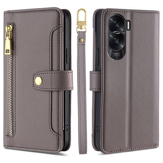 Leather Phone Cover for Honor X50i 5G / 90 Lite 5G Folio Flip Stand Wallet Case with Zipper Pocket