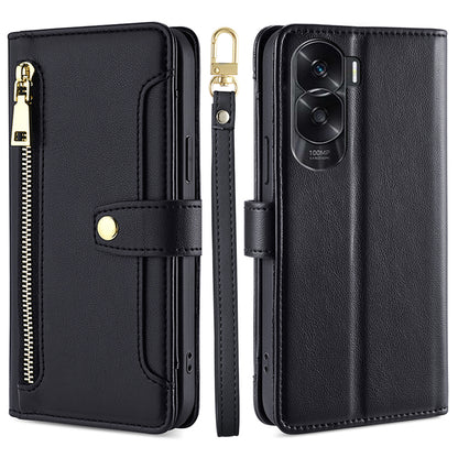 Leather Phone Cover for Honor X50i 5G / 90 Lite 5G Folio Flip Stand Wallet Case with Zipper Pocket