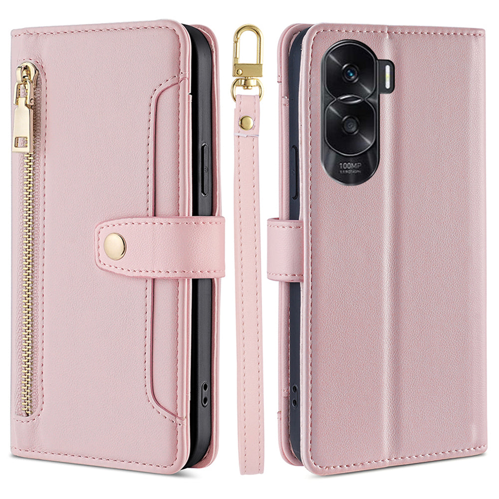 Leather Phone Cover for Honor X50i 5G / 90 Lite 5G Folio Flip Stand Wallet Case with Zipper Pocket