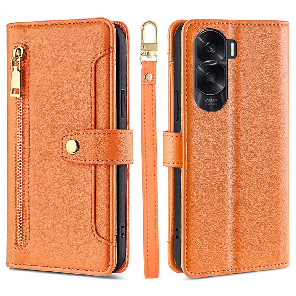 Leather Phone Cover for Honor X50i 5G / 90 Lite 5G Folio Flip Stand Wallet Case with Zipper Pocket