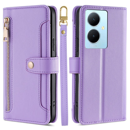 PU Leather+TPU Phone Cover for vivo Y78+ 5G Anti-drop Stand Wallet Case with Zipper Pocket