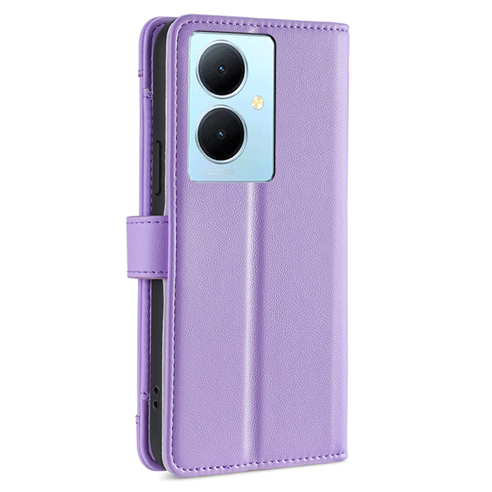 PU Leather+TPU Phone Cover for vivo Y78+ 5G Anti-drop Stand Wallet Case with Zipper Pocket