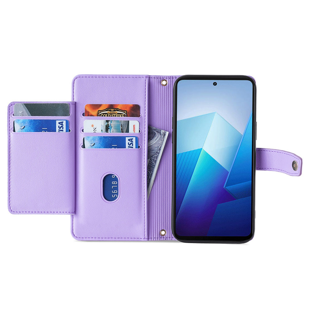 PU Leather+TPU Phone Cover for vivo Y78+ 5G Anti-drop Stand Wallet Case with Zipper Pocket
