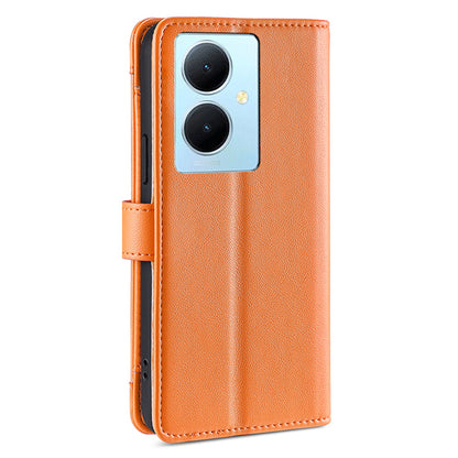 PU Leather+TPU Phone Cover for vivo Y78+ 5G Anti-drop Stand Wallet Case with Zipper Pocket