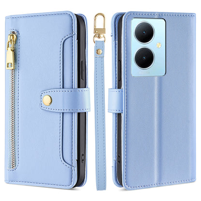 PU Leather+TPU Phone Cover for vivo Y78+ 5G Anti-drop Stand Wallet Case with Zipper Pocket
