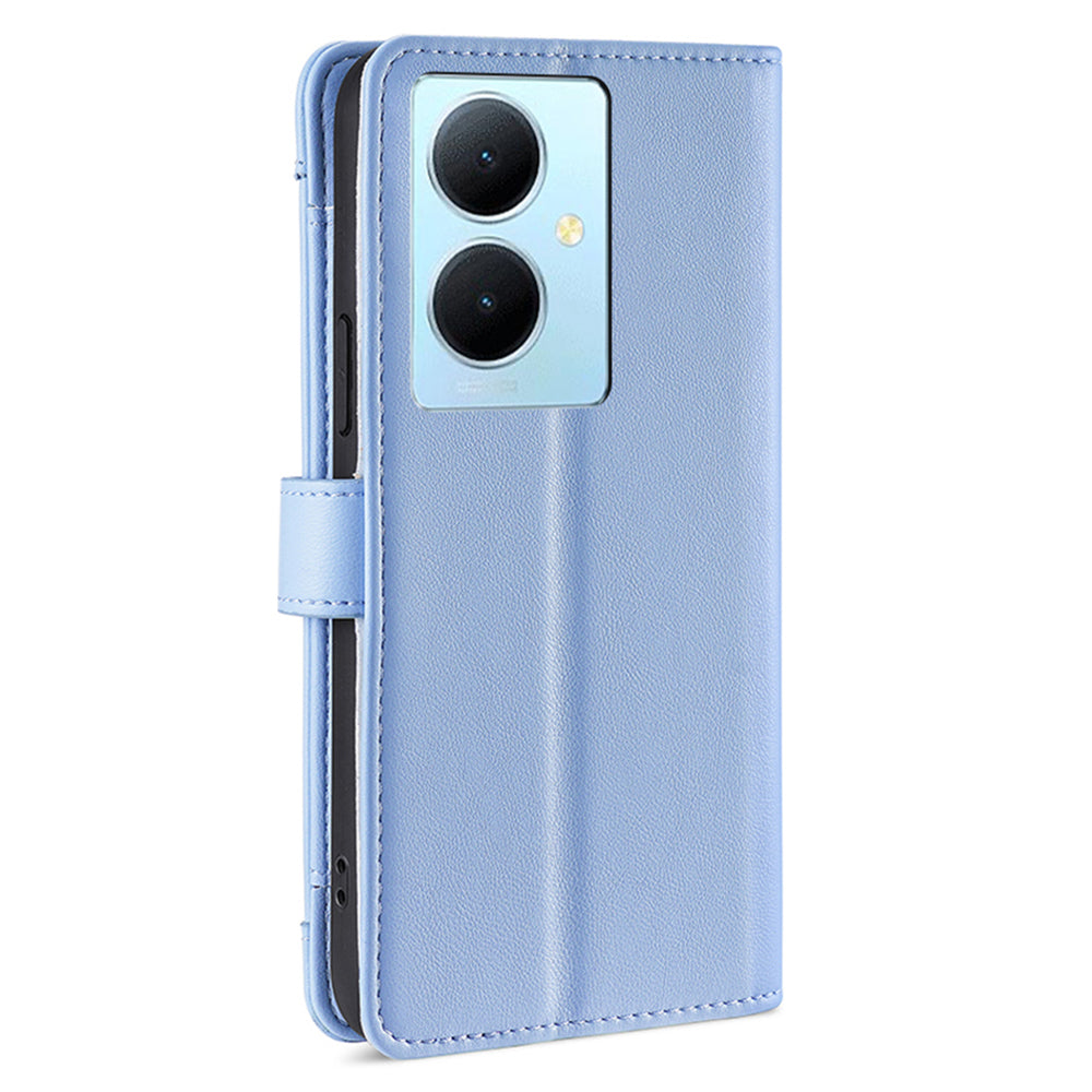 PU Leather+TPU Phone Cover for vivo Y78+ 5G Anti-drop Stand Wallet Case with Zipper Pocket