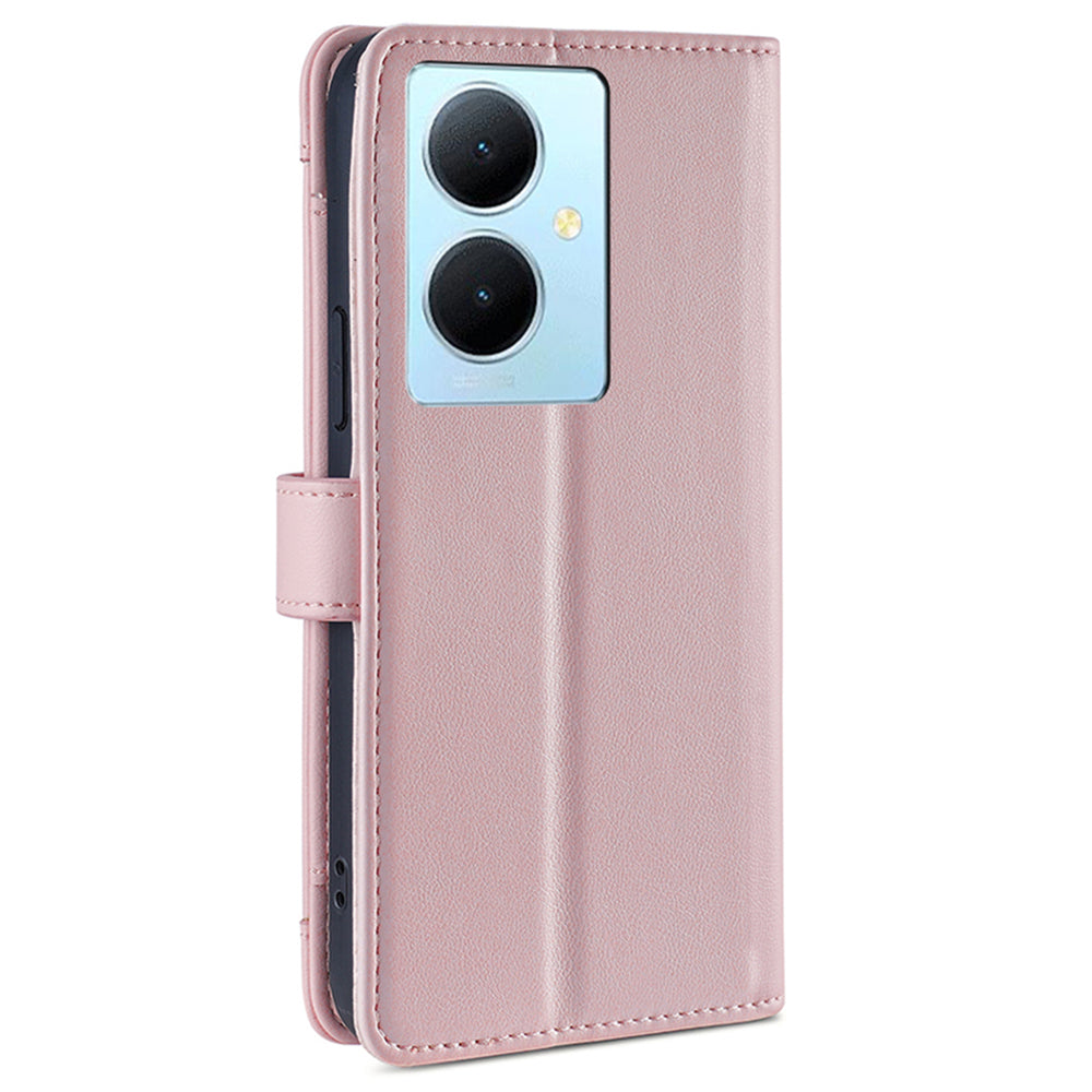 PU Leather+TPU Phone Cover for vivo Y78+ 5G Anti-drop Stand Wallet Case with Zipper Pocket