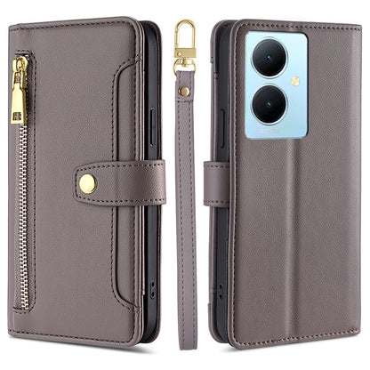 PU Leather+TPU Phone Cover for vivo Y78+ 5G Anti-drop Stand Wallet Case with Zipper Pocket