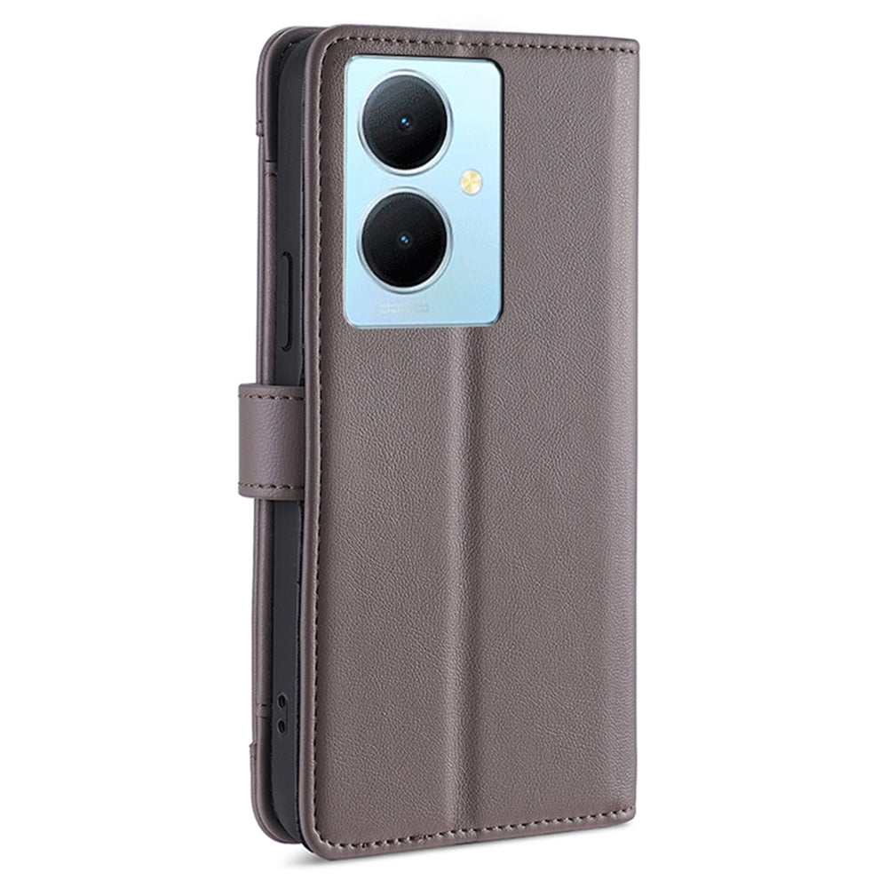 PU Leather+TPU Phone Cover for vivo Y78+ 5G Anti-drop Stand Wallet Case with Zipper Pocket
