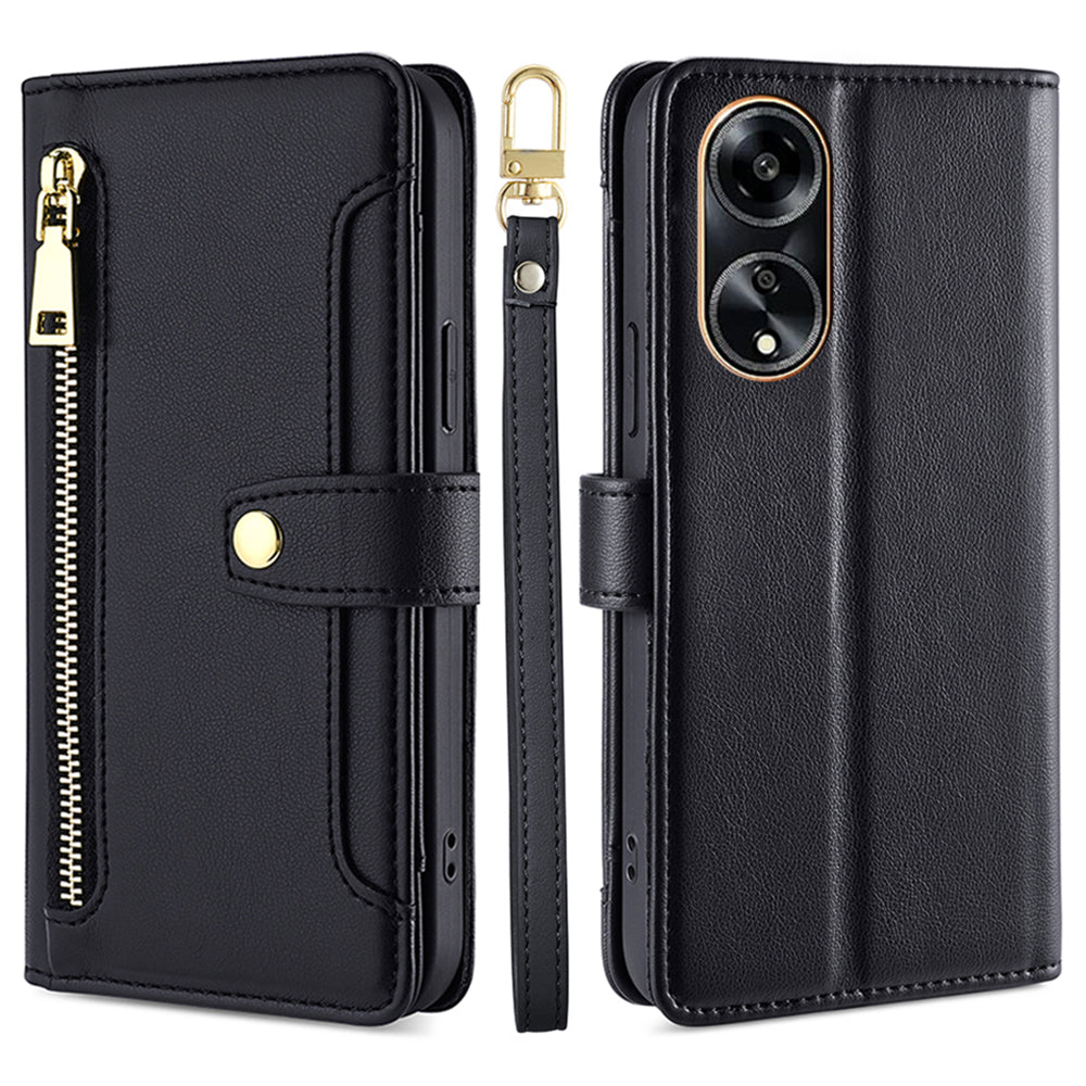 For Oppo A1 5G / A98 5G / F23 5G Scratch Proof PU Leather+TPU Phone Cover Stand Wallet Case with Zipper Pocket