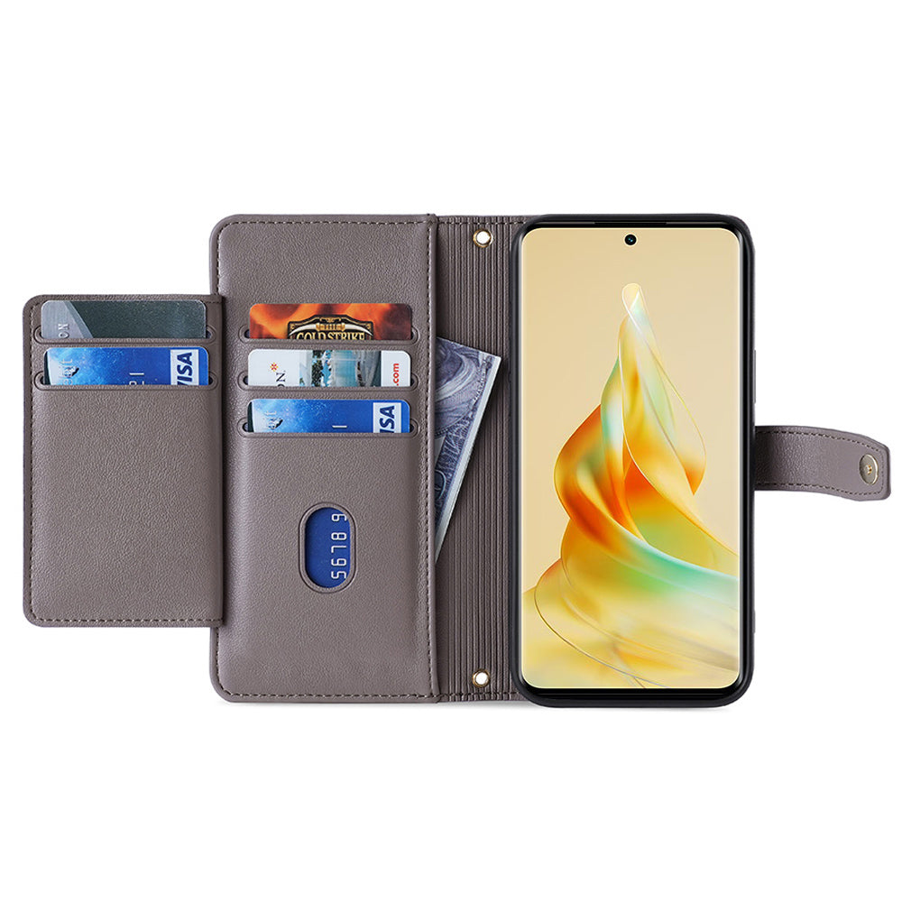 For Oppo A1 5G / A98 5G / F23 5G Scratch Proof PU Leather+TPU Phone Cover Stand Wallet Case with Zipper Pocket