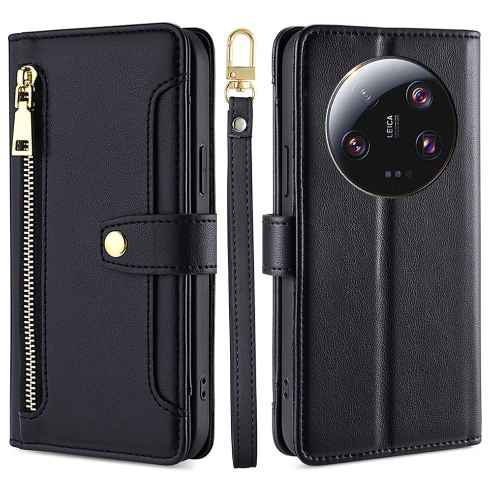 For Xiaomi 13 Ultra Anti-collision PU Leather+TPU Phone Cover Stand Wallet Case with Zipper Pocket