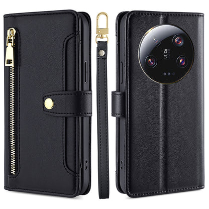 For Xiaomi 13 Ultra Anti-collision PU Leather+TPU Phone Cover Stand Wallet Case with Zipper Pocket